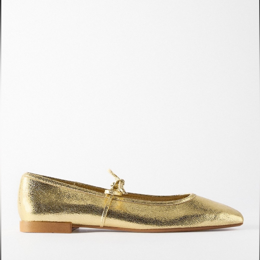 Zara soft leather ballet flats gold metallic